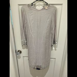 Shift dress in gray/silver with rhinestone trim